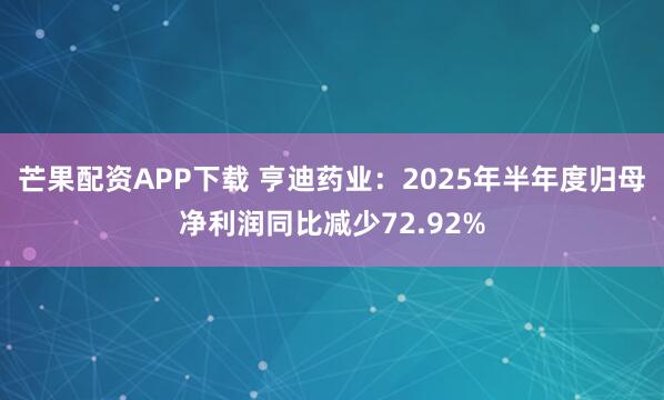 芒果配资APP下载 亨迪药业：2025年半年度归母净利润同比减少72.92%